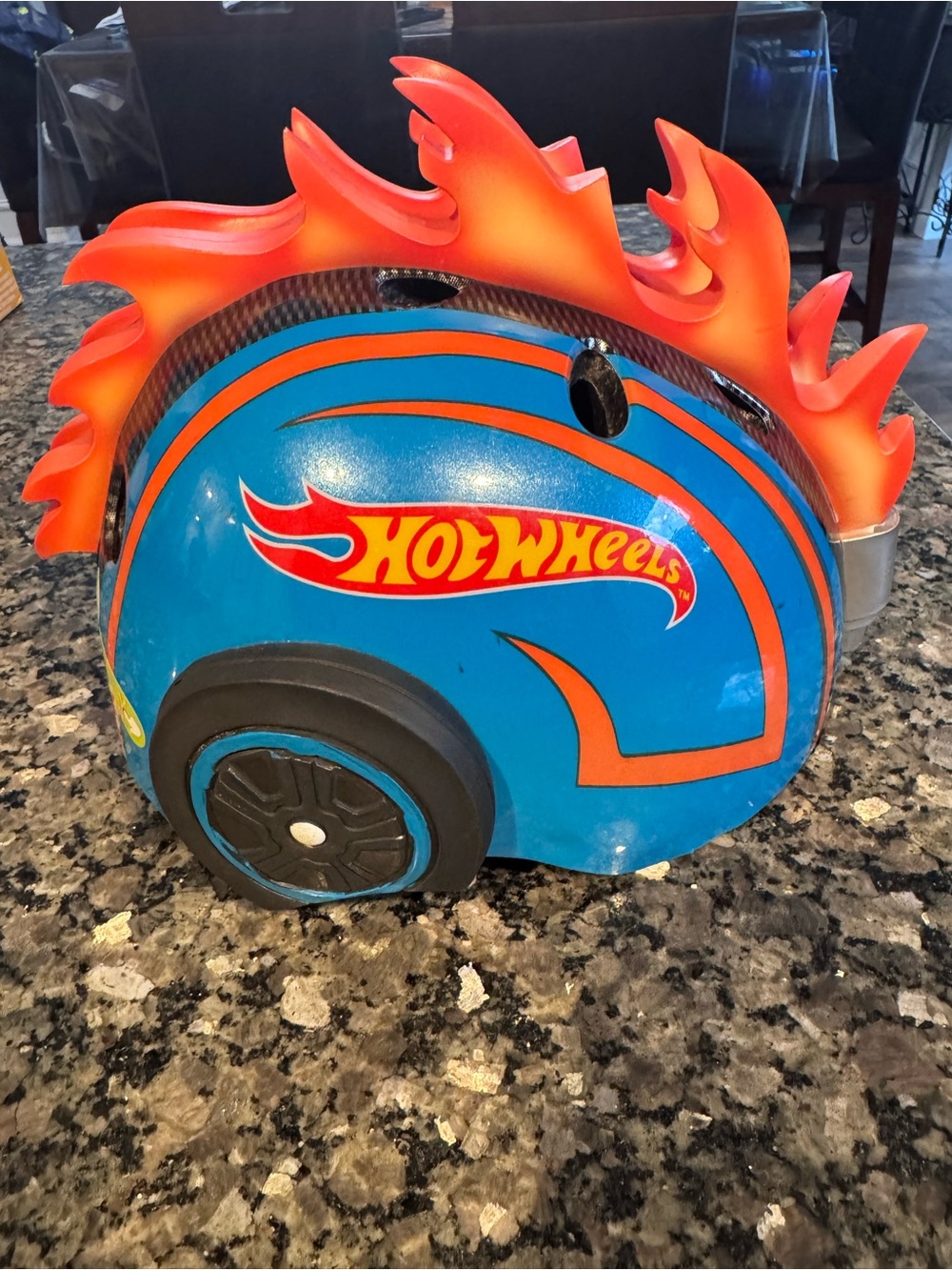 Hot Wheels Kids Helmet with Blue and Orange Flame Crest